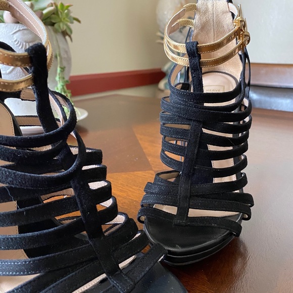 Herve Leger Fabia Black & Gold Sandals - Picture 10 of 14